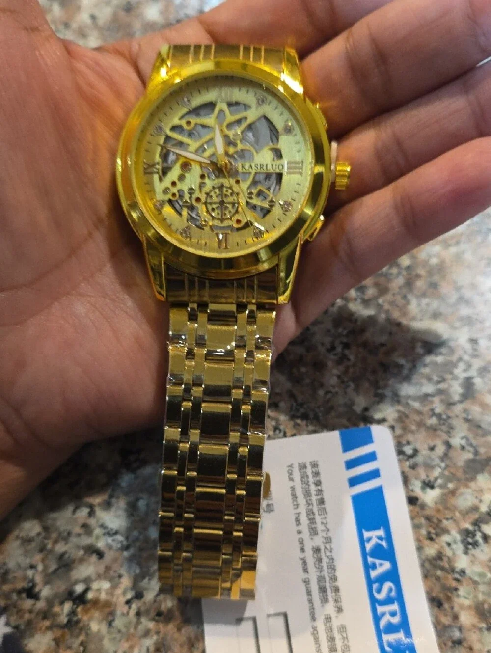 Men’s Gold Skeleton Mechanical Watch